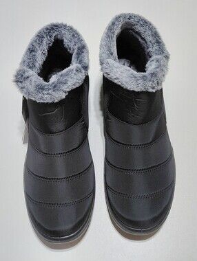 SHIBEVER Women's Black  Slip On  Fur Lined Warm Ankle Boot Size 42